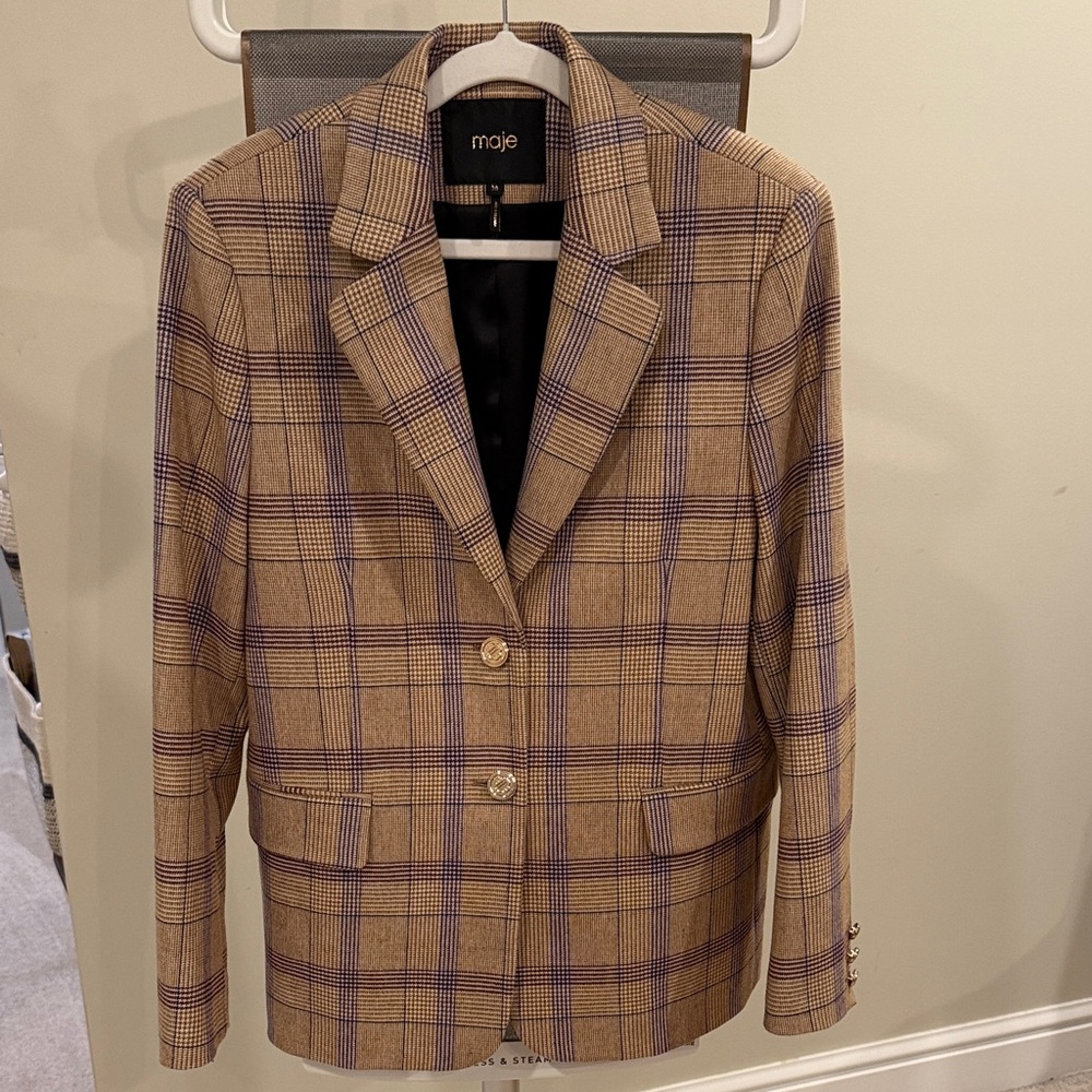 Maje Women's Checkered Blazer - Tan and Purple